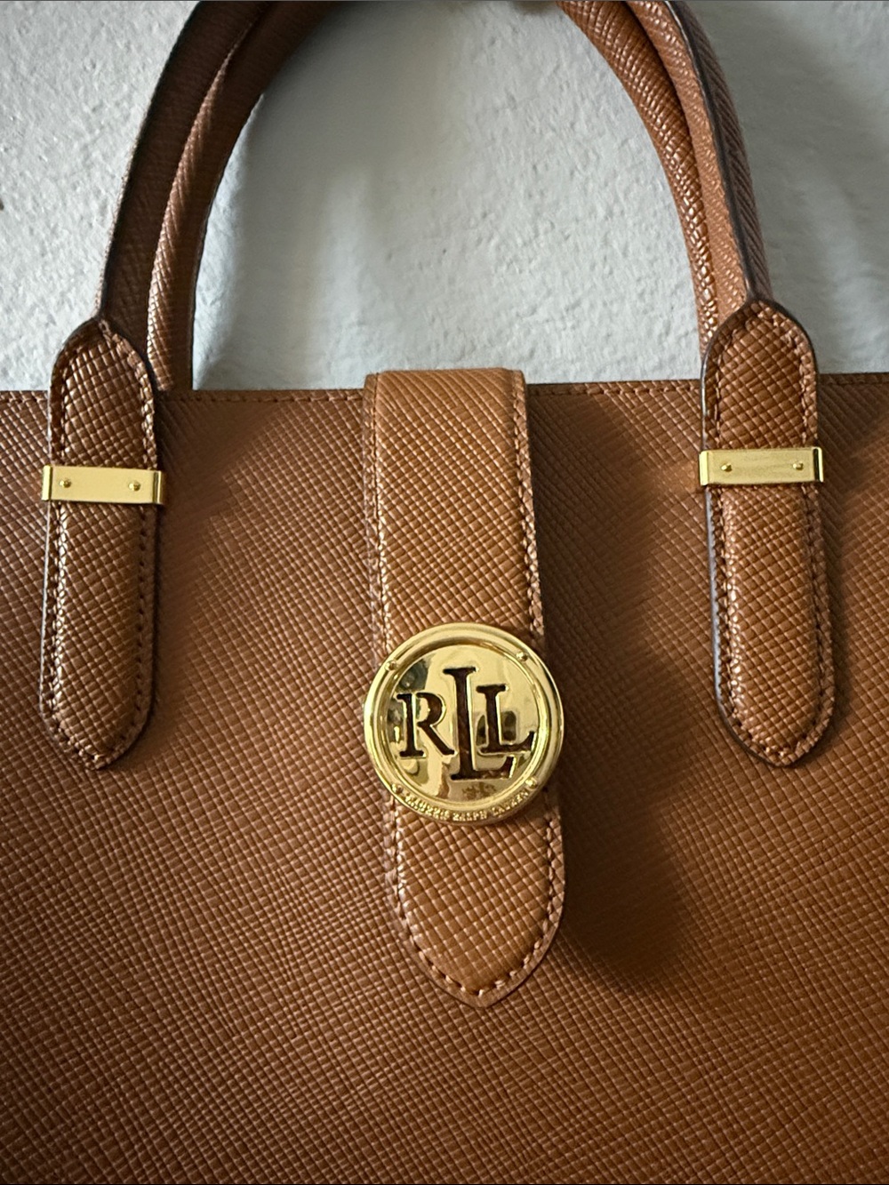 Ralph Lauren Brown Leather Tote with RL Gold Medallion - Picture 2 of 6